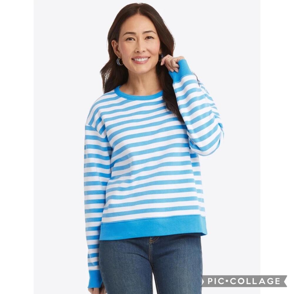 Draper James Kelsea Sweatshirt Pullover Top Cotton Awning Stripe NWT Size XL